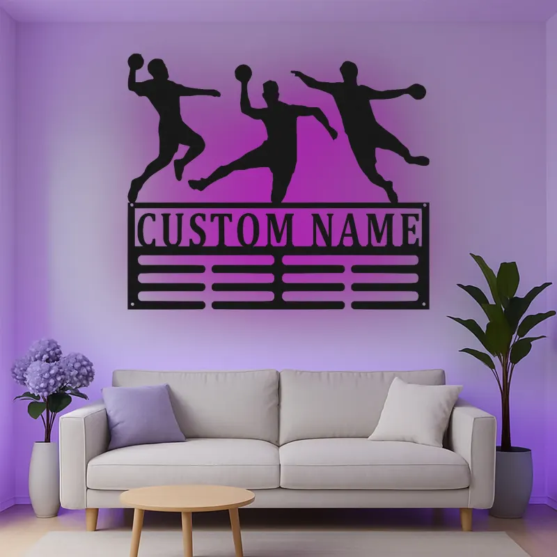 Custom Handball Player Led Light Metal Wall Art Personalized Sports Gift for Athletes Game Room Decor