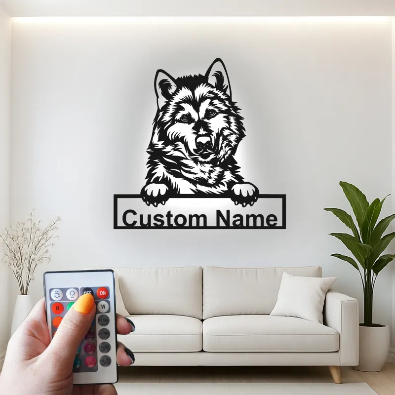 Custom Husky Led Light Metal Wall Art Personalized Dog Lover Gift Living Room Pet Decor 1