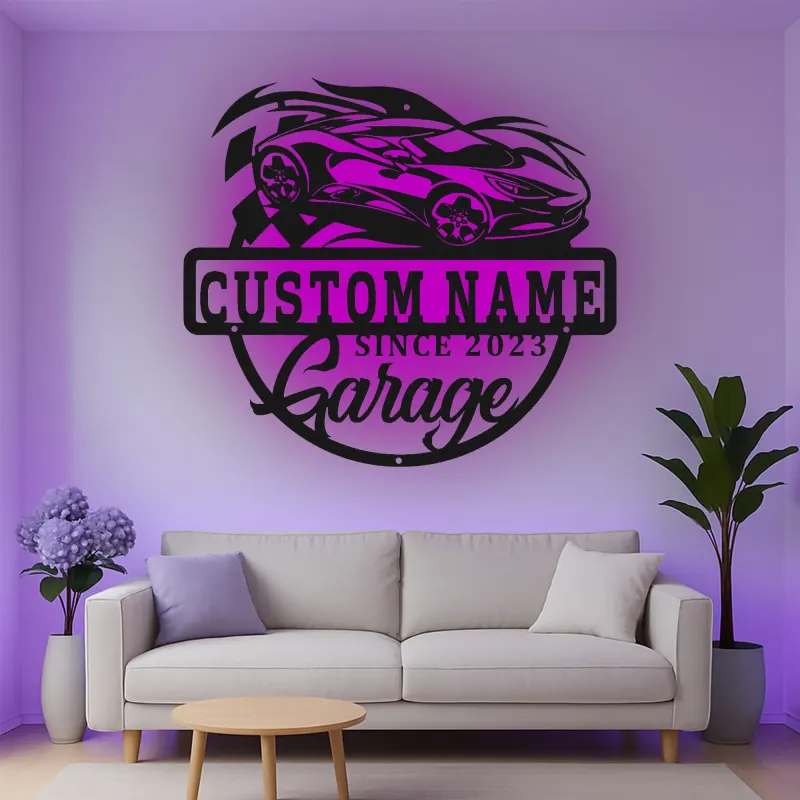 Insegna in metallo personalizzata garage auto sportiva con luce LED regalo per appassionati di auto decorazione per man cave