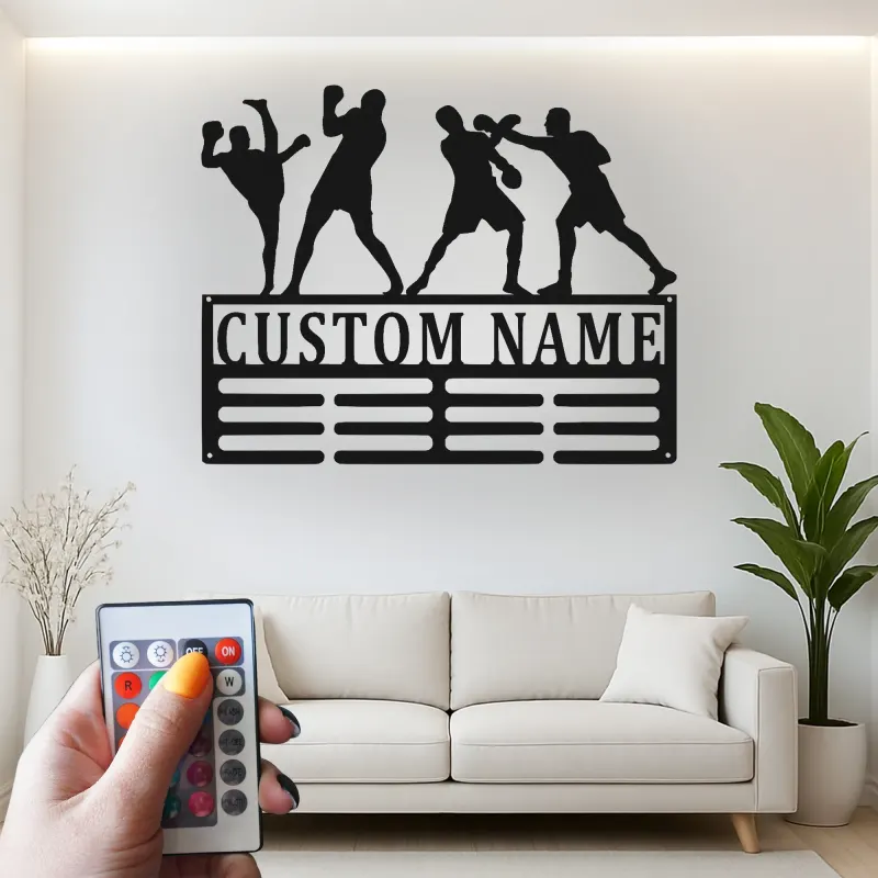Cartel de metal personalizado de luchadores de artes marciales con luz LED regalo para entusiastas de MMA decoración para gimnasio