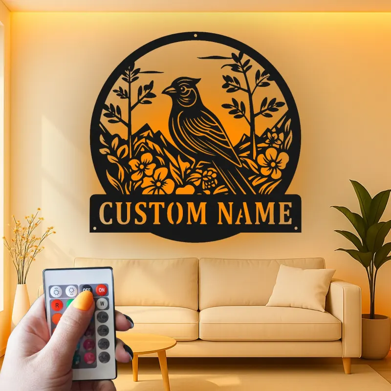 Insegna in metallo LED personalizzata con cardinale - Regalo per amanti della natura, decorazione per giardino e patio