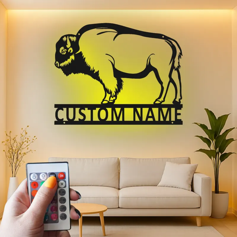 Custom Bison Led Light Metal Wall Art Personalized Wildlife Gift for Nature Lovers Rustic Home Decor