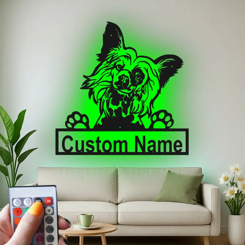 Custom Papillon Dog Led Light Metal Wall Art Personalized Pet Parent Gift Living Room or Bedroom Decor