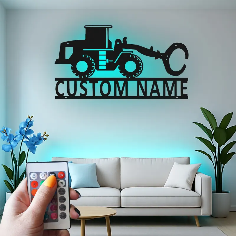 Décoration murale en métal LED personnalisée pour excavateur - Cadeau pour passionnés de construction, décoration de garage ou de bureau