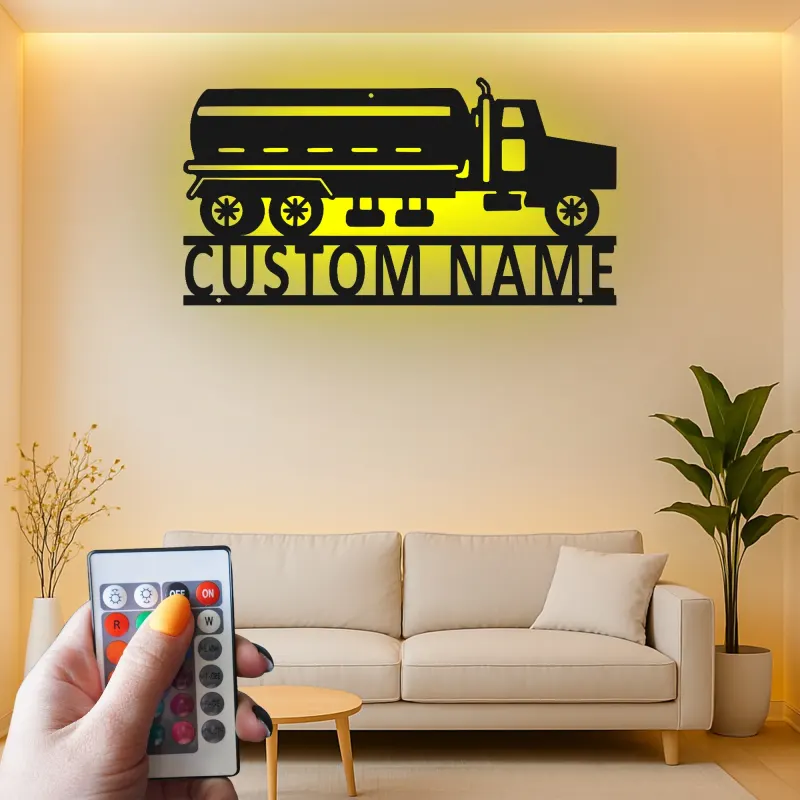 Cartel de Metal de Camión Cisterna Personalizado | Arte de Pared LED para Garaje | Decoración Industrial para Man Cave | Regalo Personalizado para Camioneros