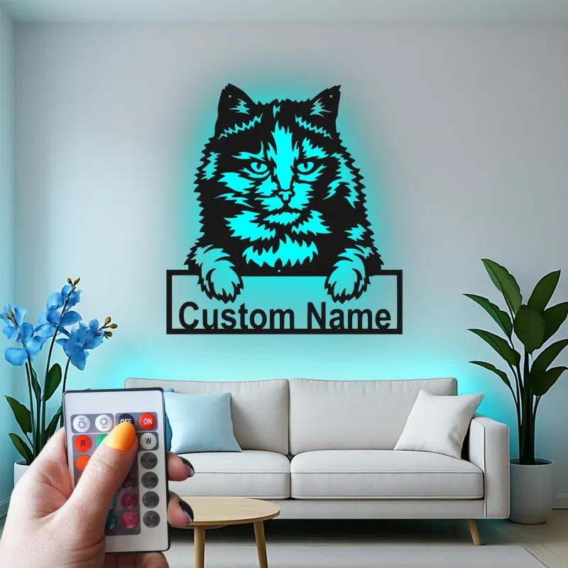 Décoration murale en métal personnalisée en forme de silhouette de chat avec rétroéclairage LED - Cadeau pour les amoureux des animaux - Décor de salon