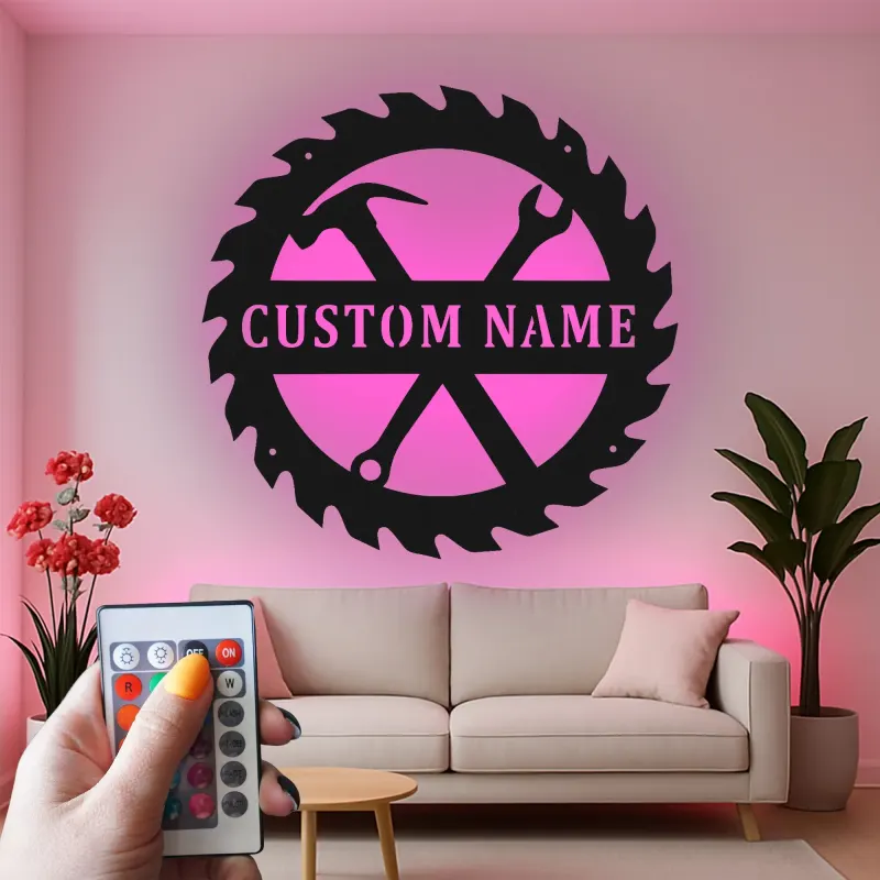 Custom Workshop Tools Led Light Metal Wall Art Personalized Gift for Handyman Garage Decor