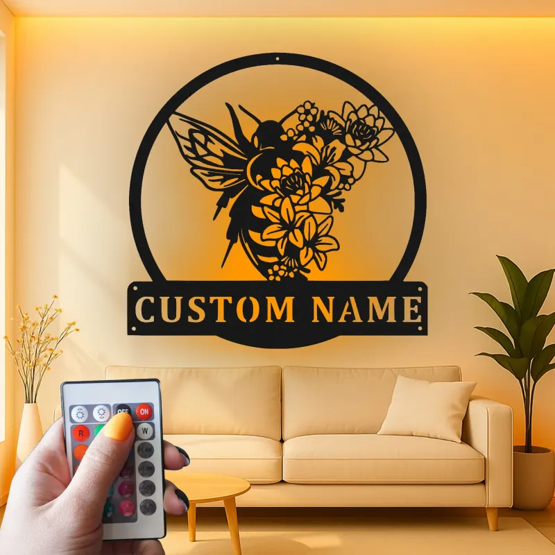 Custom Hummingbird and Flowers Led Light Metal Wall Art Personalized Nature Lover Gift Garden Room Decor