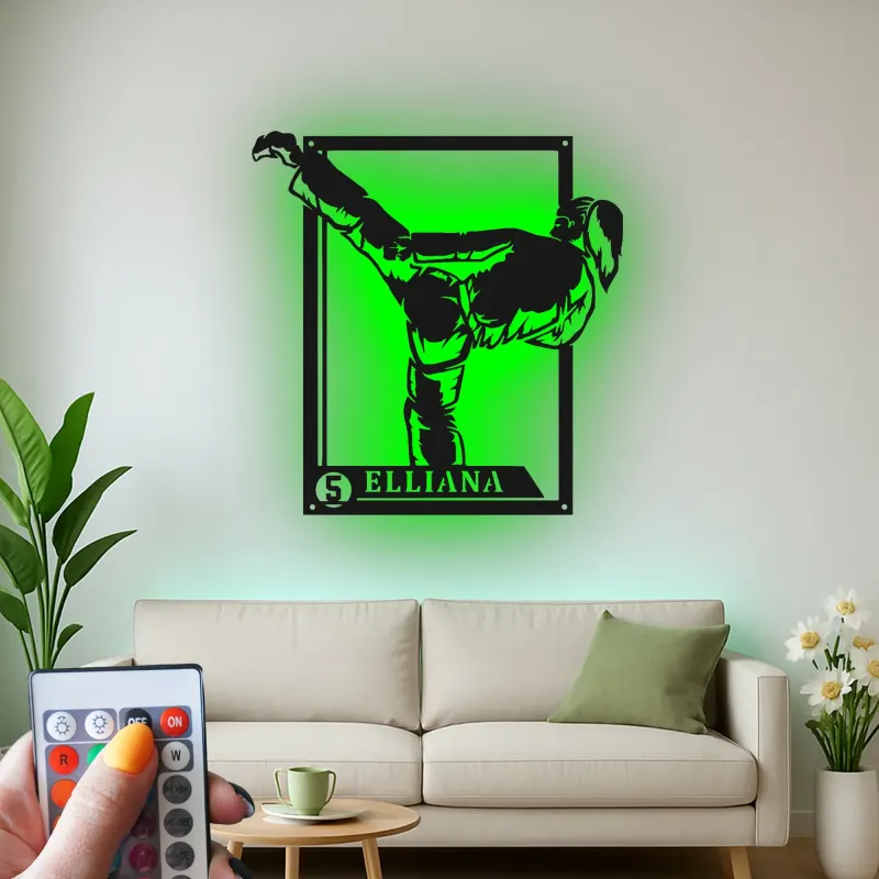 Insegna in metallo personalizzata con luce LED per artisti marziali, regalo personalizzato per appassionati di karate, decorazione per palestra o dojo