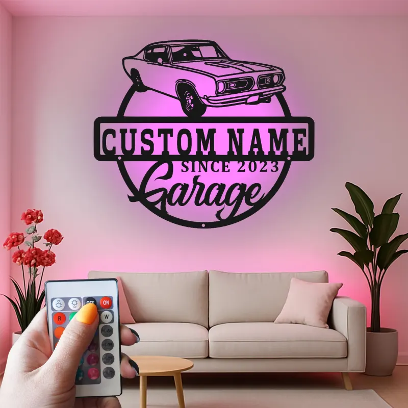 Custom Classic Car Led Light Metal Wall Art Personalized Garage Gift for Him Man Cave Decor