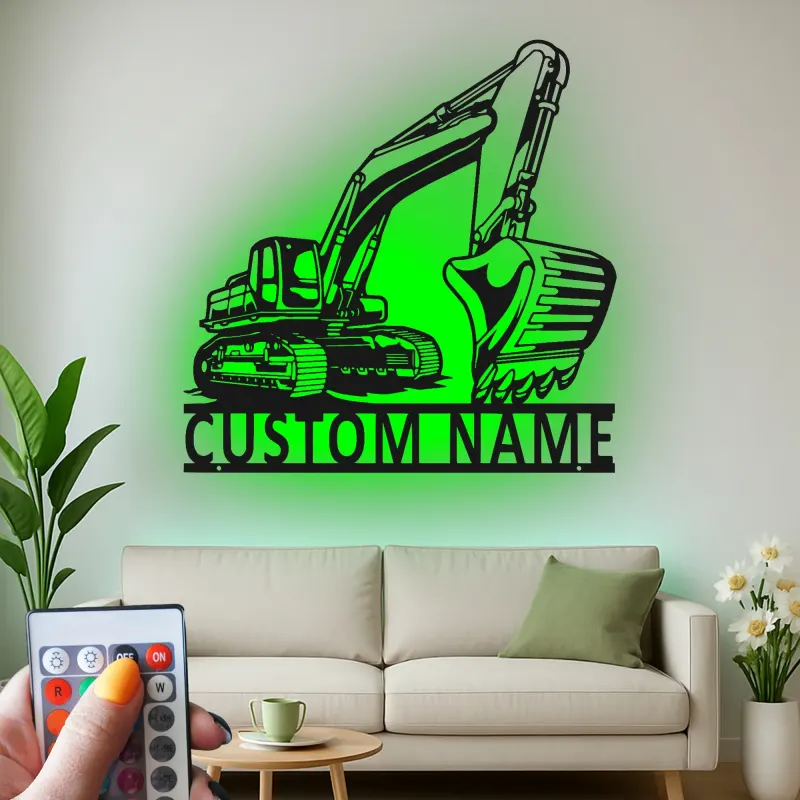 Custom Excavator Led Light Metal Wall Art Personalized Gift for Construction Enthusiasts Office or Garage Decor
