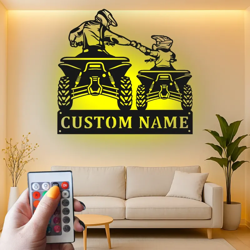 Insegna in metallo LED personalizzata per motociclisti ATV - Regalo personalizzato per appassionati di outdoor, decorazione per man cave o garage