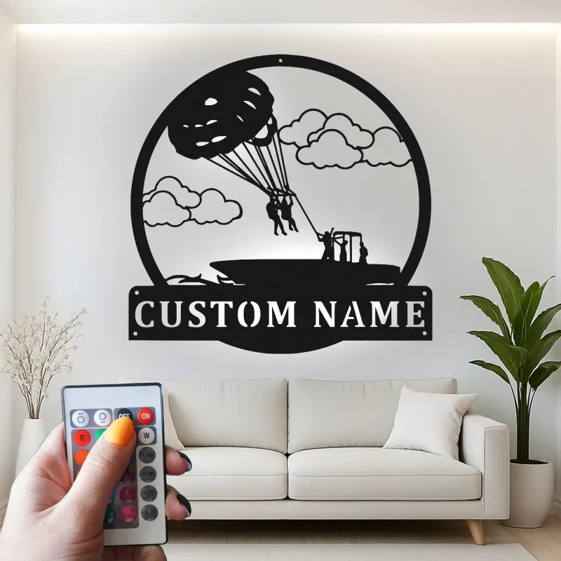 Custom Parasailing Metal Wall Art | Personalized LED Name Sign for Beach House | Nautical Boat & Lake Cabin Decor