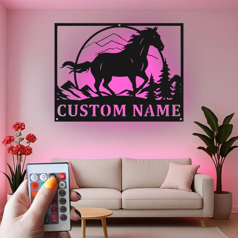 Custom Horse Metal Sign | Personalized Equestrian LED Art | Barn Decor & Ranch Signage | Horse Lover Gift