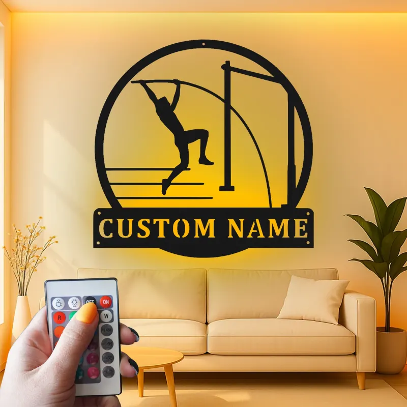 Custom Pole Vault Metal Art | Personalized LED Name Sign for Athletes | Track & Field Wall Decor | Senior Night Gift for Vaulters