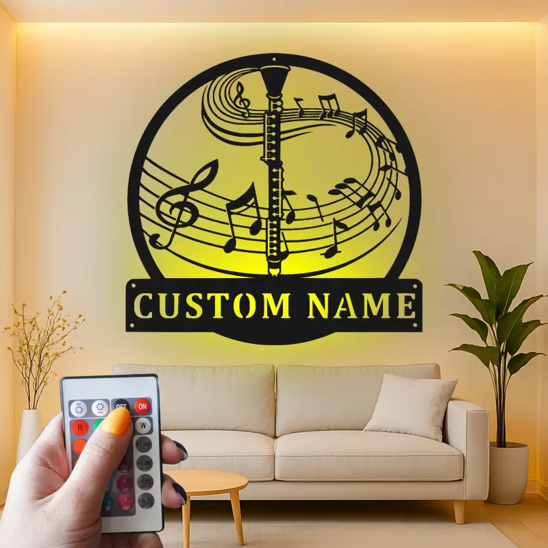 Insegna in metallo personalizzata con note musicali per oboe e luce LED regalo per musicisti decorazione per sala musica