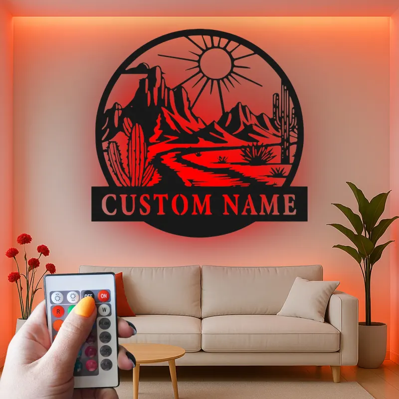 Custom Desert Landscape Led Light Metal Wall Art Personalized Gift for Nature Lovers Living Room Southwestern Decor