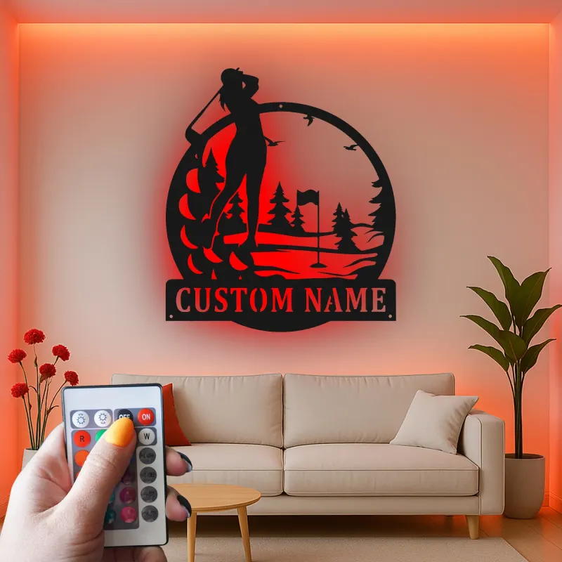 Custom Golfer LED Metal Sign | Personalized Golf Wall Art | Unique Gift for Golf Lover & Home Decor