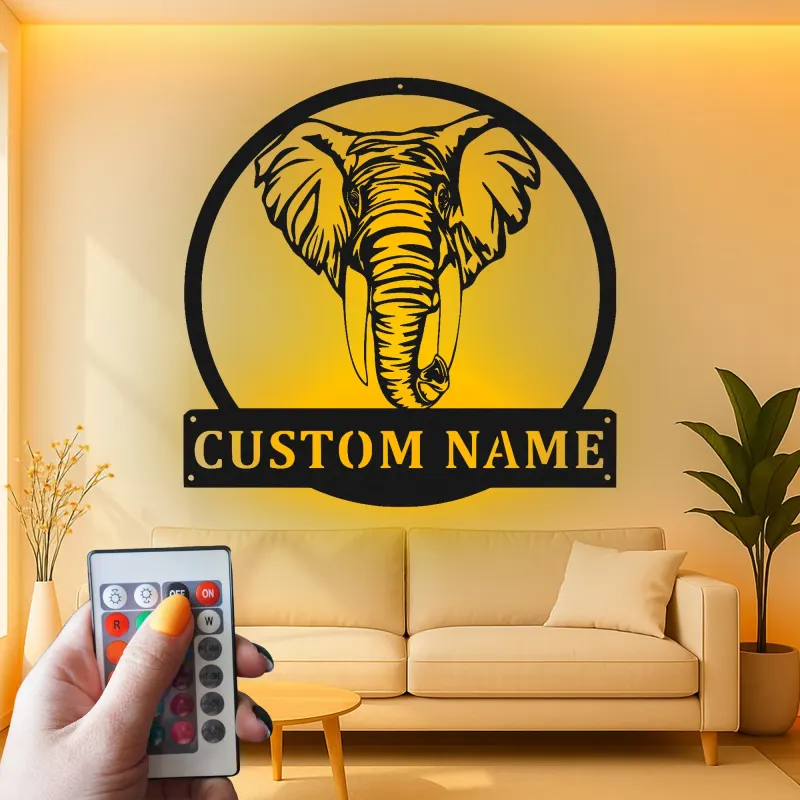 Cartel de metal LED de elefante personalizado, regalo de vida salvaje, decoración de sala de estar safari
