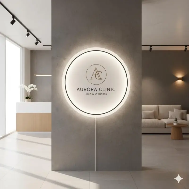 Custom Round LED Neon Sign | Solid White Acrylic Business Logo Display | Salon Spa Decor | Office Studio Signage