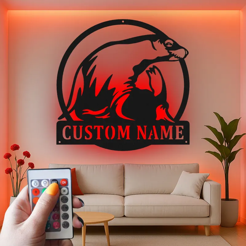 Arte de Metal LED de León Marino | Cartel de Decoración Costera Personalizado | Regalo de Casa de Playa de Vida Marina