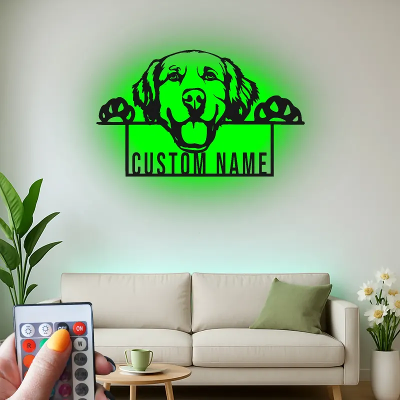 Décoration murale en métal LED personnalisée pour les amoureux des chiens - Golden Retriever