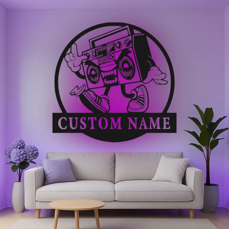 Personalisierte Boombox LED Licht Metall Wandkunst für Musikliebhaber