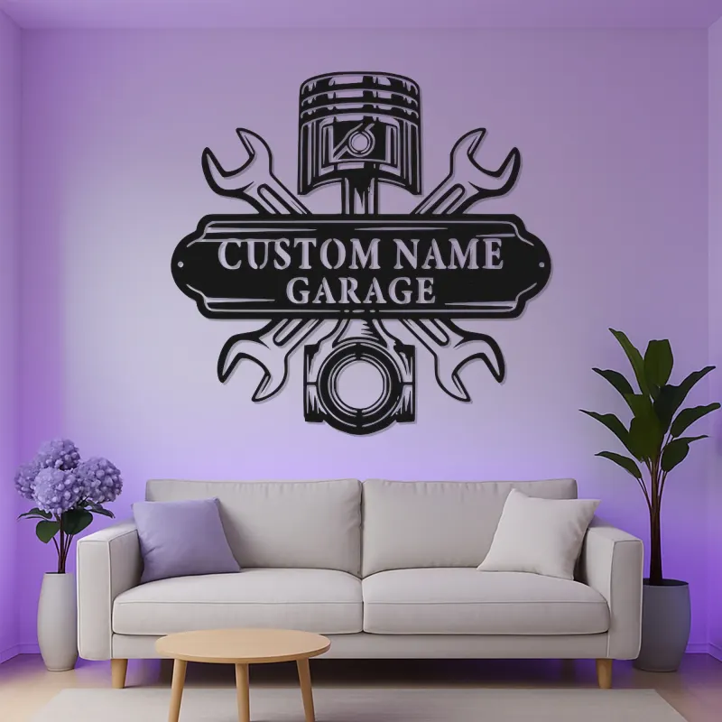 Insegna LED personalizzata per garage | Insegna in metallo personalizzata per meccanici | Regalo per papà appassionato di auto | Decorazione officina