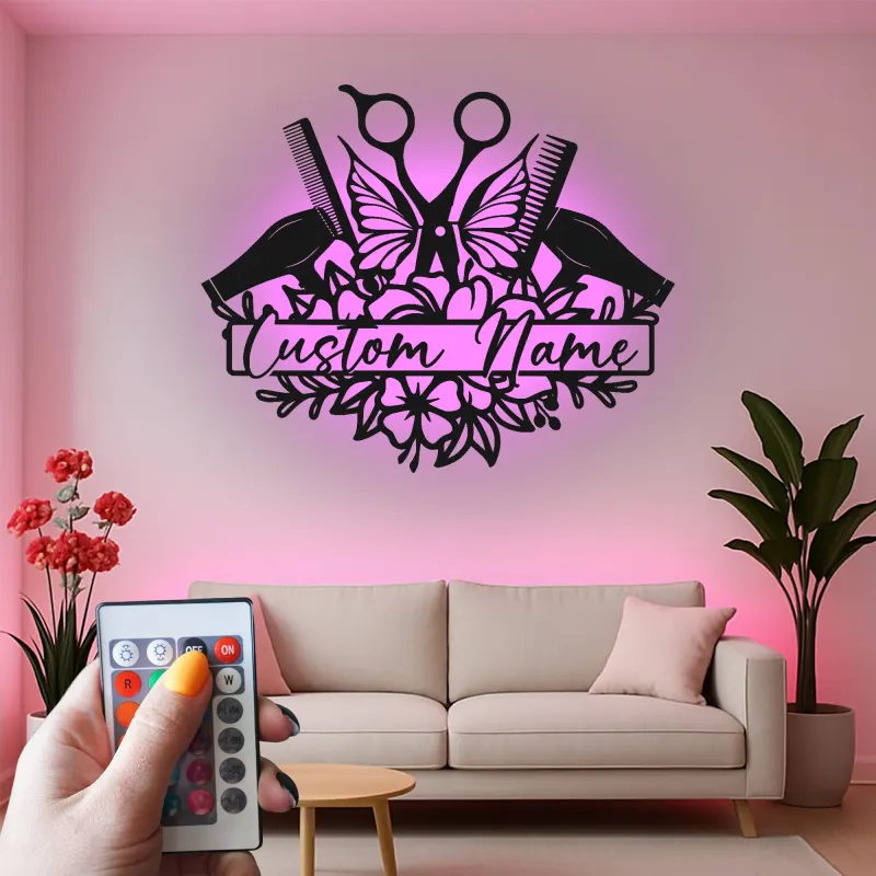 Personalized Hair Stylist Sign | Custom LED Metal Wall Art for Salon Decor | Beauty Studio Nameplate