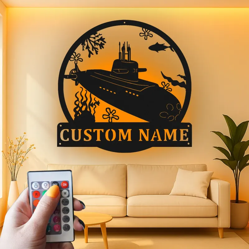 Insegna in metallo LED sottomarino | Regalo personalizzato per veterano della Marina | Decorazione nautica personalizzata per man cave o ufficio