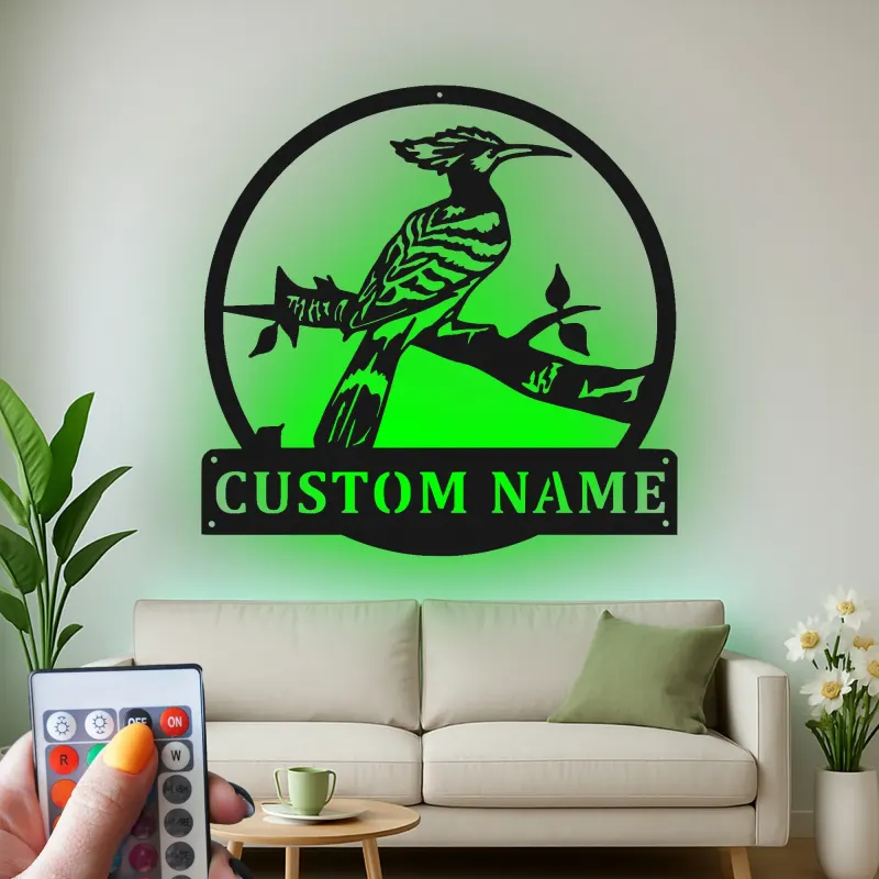 Décoration murale en métal personnalisée de l'oiseau huppe avec rétroéclairage LED