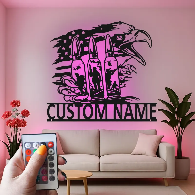 Custom Metal Bald Eagle Wall Art | LED Light Decor | Veteran Gift | Patriotic Home & Office Signage