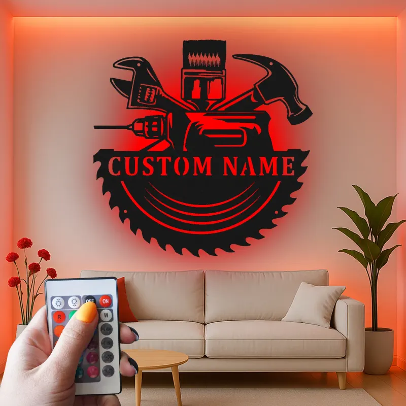 Custom Tool Set Led Light Metal Wall Art Personalized Gift for Handyman Garage or Workshop Decor 2