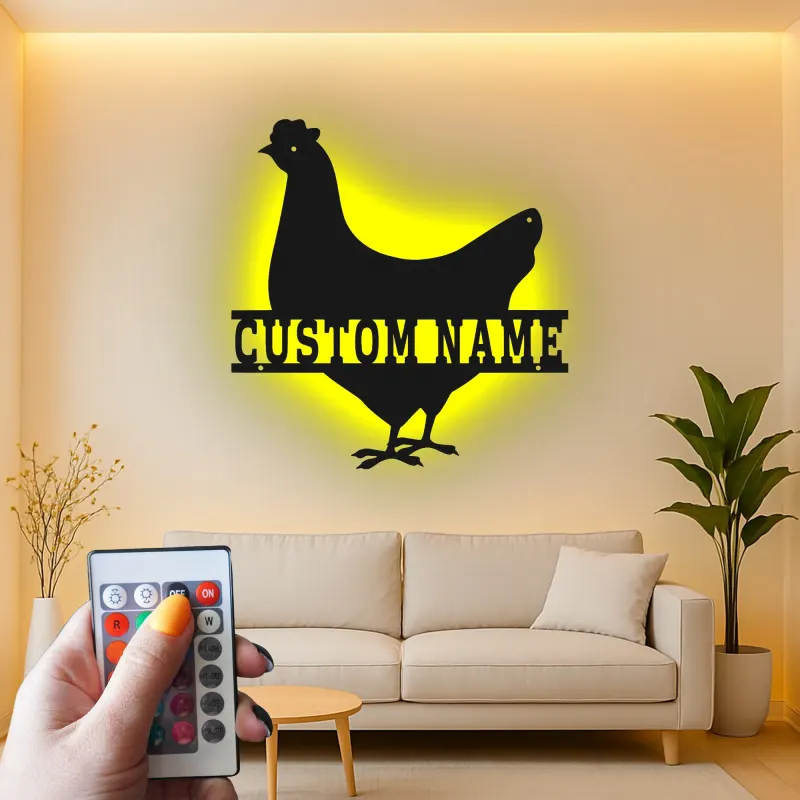 Cartel de metal LED Pollo Personalizado Regalo de Granja Decoración de Cocina o Jardín