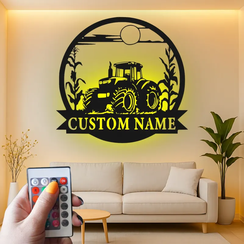 Cartel de metal LED de tractor personalizado Regalo para agricultores Decoración rústica para amantes de la agricultura