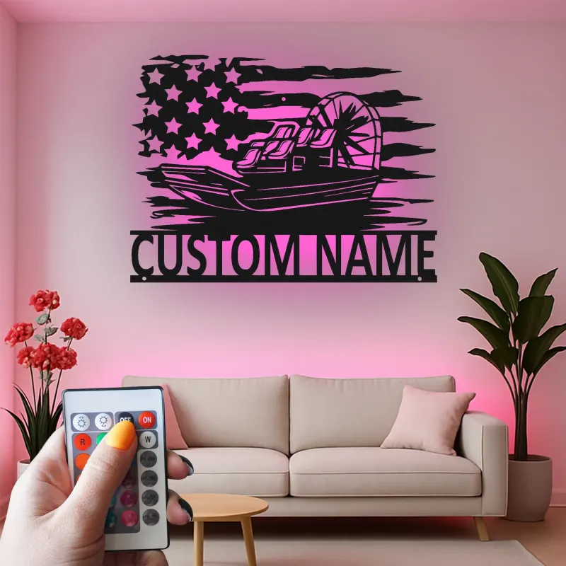 Insegna in metallo personalizzata con luce LED per airboat - Regalo per appassionati di nautica, decorazione per man cave