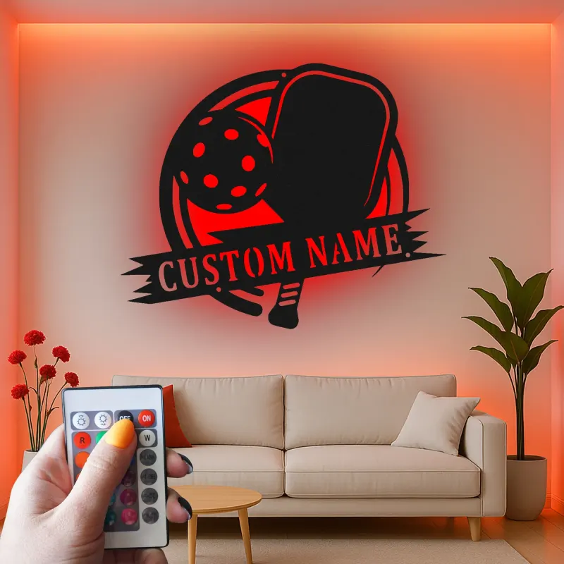 Personalized Pickleball LED Sign | Custom Name Metal Wall Art | Game Room Decor for Player | Sports Club Light