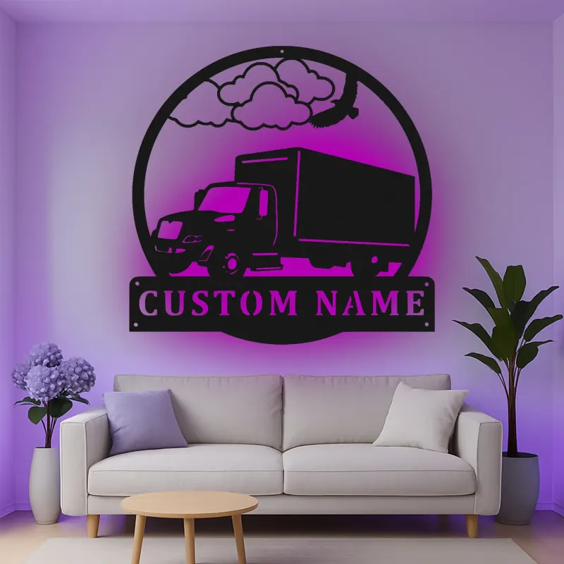Insegna in metallo LED personalizzata per camion, regalo per camionisti, decorazione per garage per appassionati di camion 1