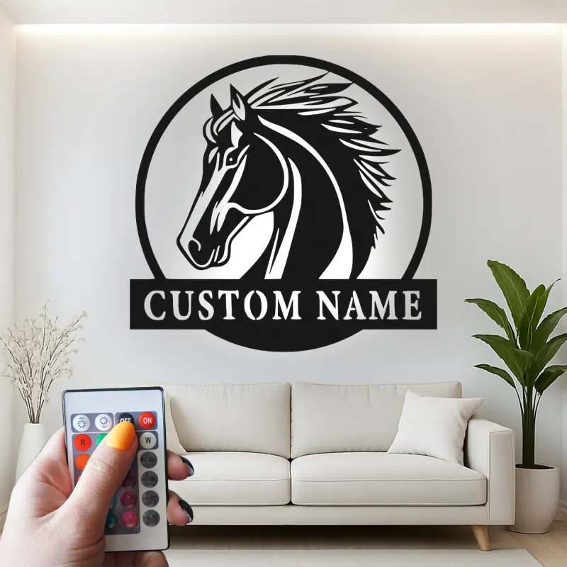 Custom Horse LED Sign | Personalized Metal Wall Art | Equestrian Decor for Stable & Farmhouse | Horse Lover Gift