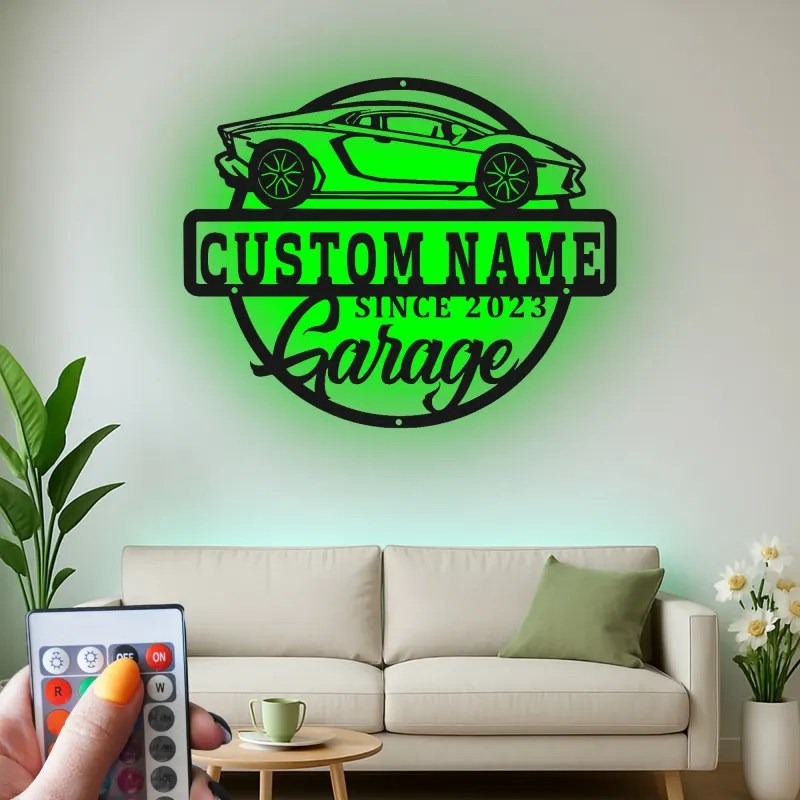 Personalized Supercar Metal Sign | Custom LED Garage Wall Art | Car Enthusiast Gift | Modern Man Cave Decor