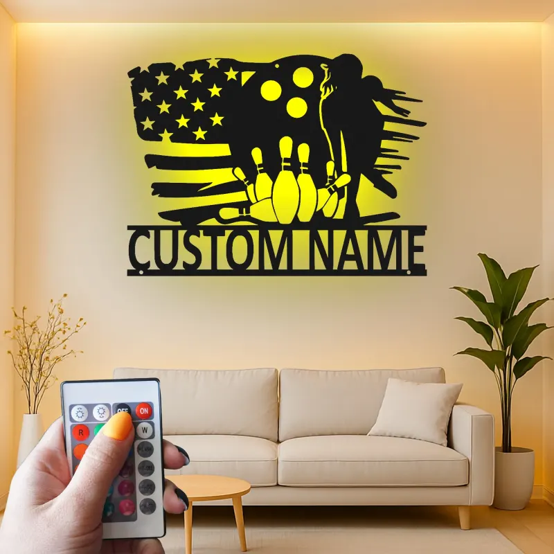 Cartel de metal LED personalizado para boliche, regalo para entusiastas del boliche, decoración de sala de juegos