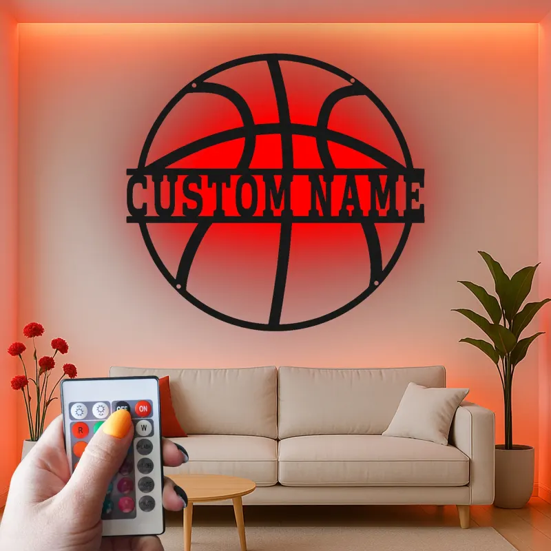 Personalisierte Basketball LED-Beleuchtung Metall-Wandkunst Sportgeschenk für Athleten