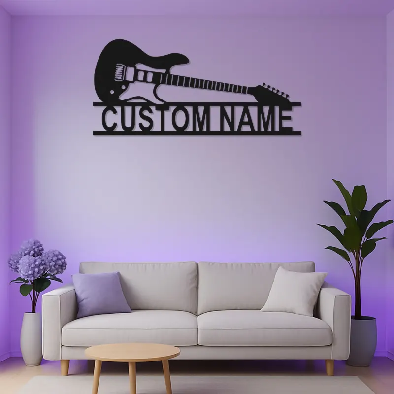 Letrero LED de guitarra personalizado | Decoración mural de metal personalizada para sala de música | Decoración retroiluminada con nombre para músico y regalo para guitarrista
