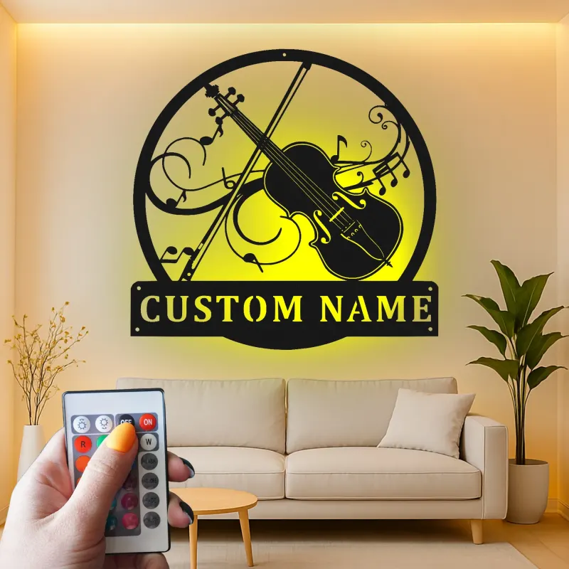 Insegna in metallo LED a forma di violino personalizzata, regalo per musicisti, decorazione per stanza musicale per amanti del violino