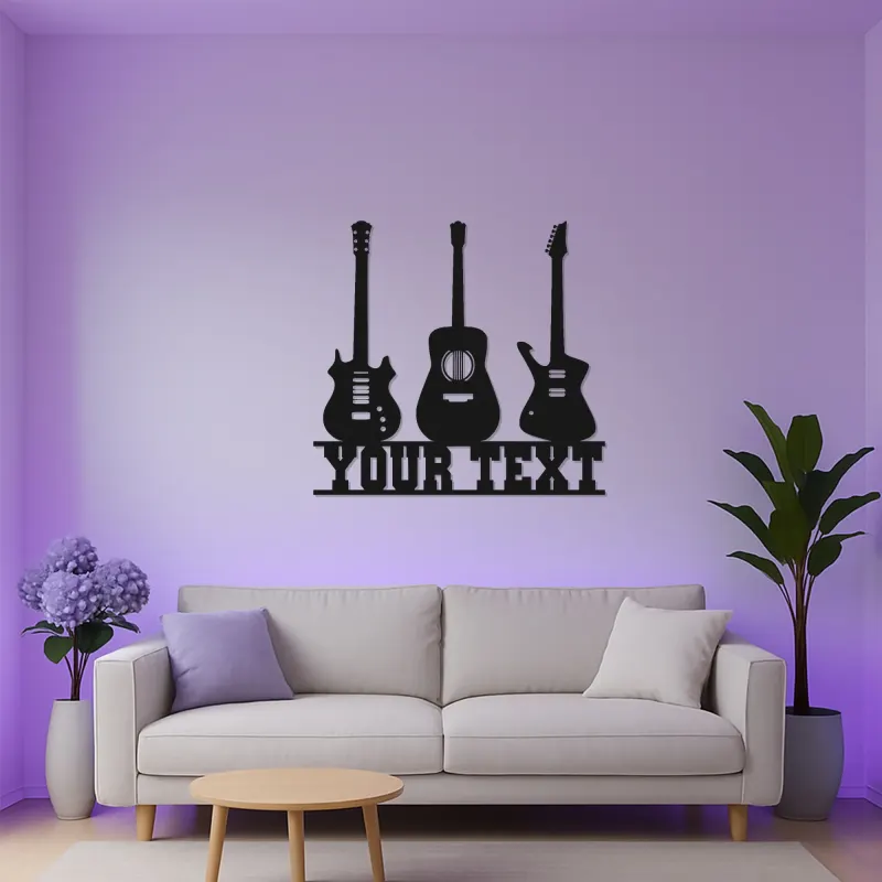 Insegna LED personalizzata a forma di chitarra | Decorazione murale in metallo personalizzata per sala musica | Regalo per musicisti | Arredo da parete per chitarristi