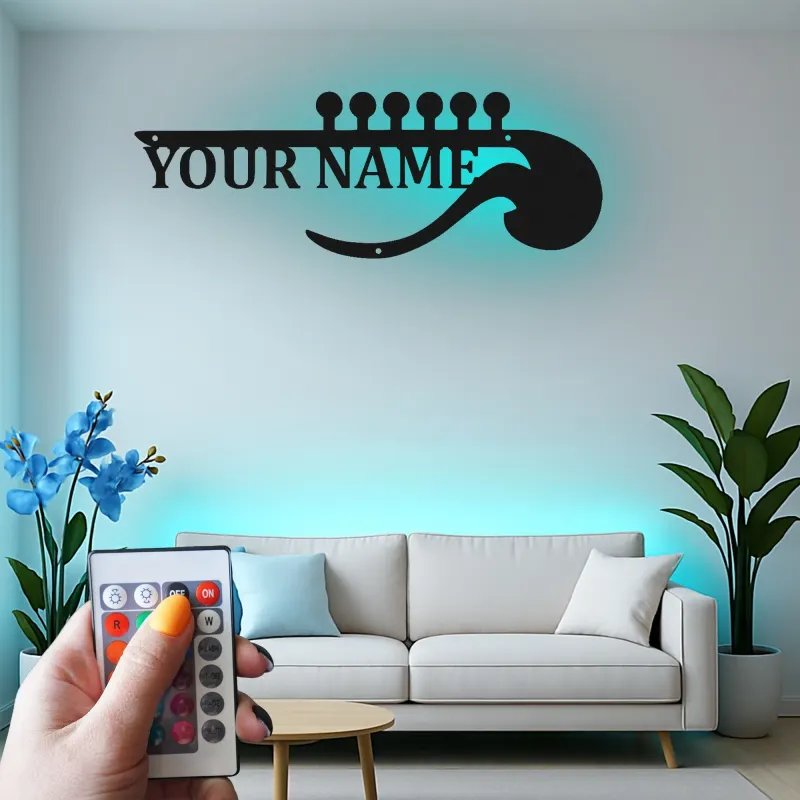 Letrero LED de guitarra personalizado | Decoración mural de metal personalizada para sala de música | Decoración con nombre para músico | Regalo para guitarrista