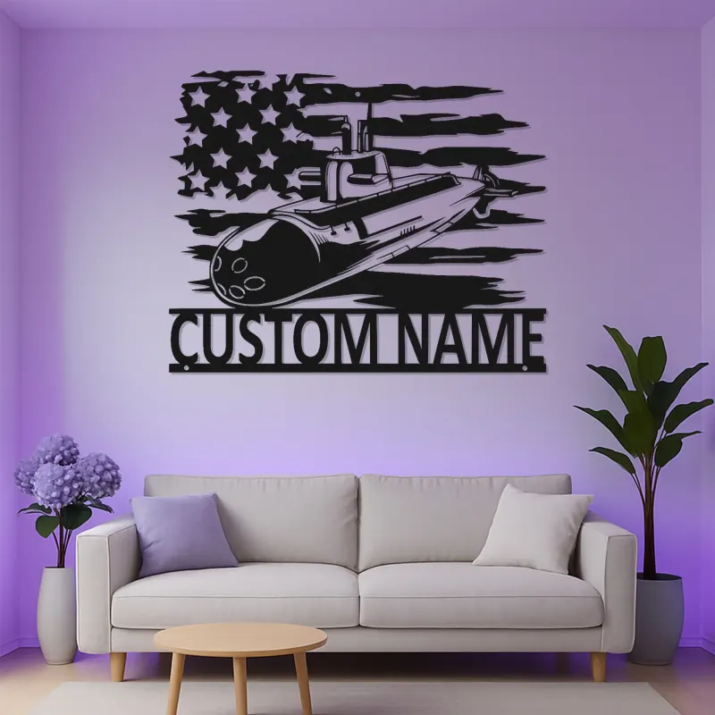 Custom Submarine Metal Sign | Personalized Navy LED Wall Art | Patriotic Veteran Home Decor | US Military Gift