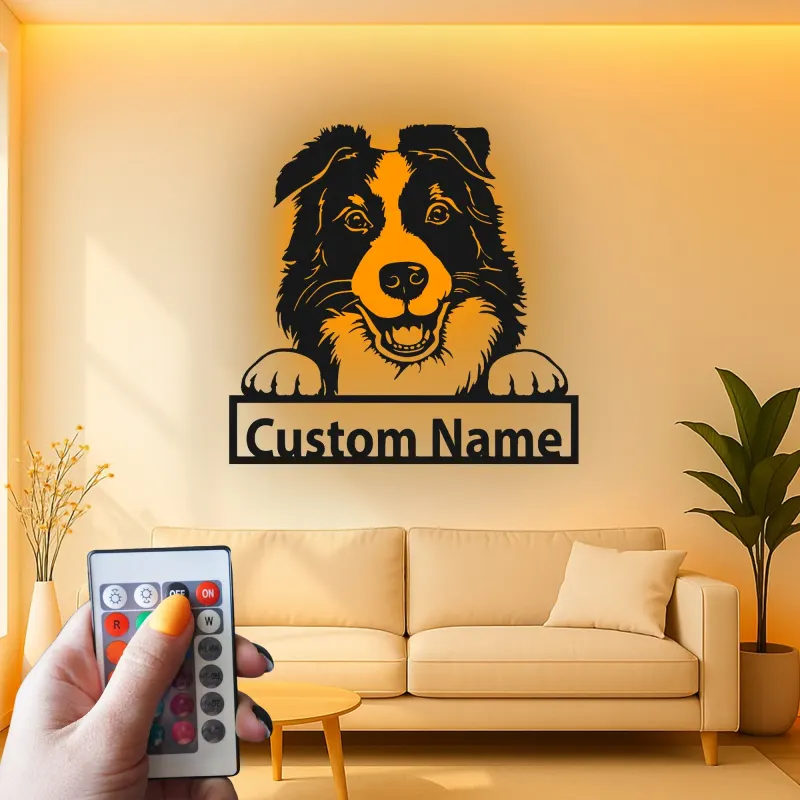 Cartel de metal LED personalizado de Border Collie, regalo para amantes de los perros, decoración para la sala de estar
