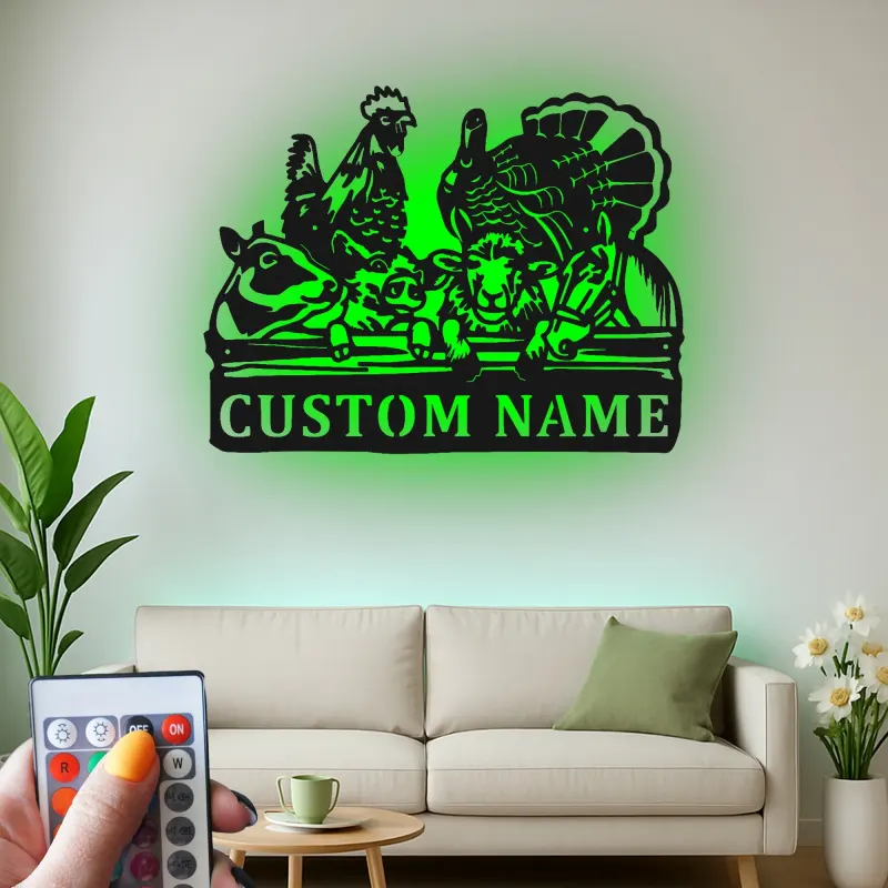 Cartel de Metal de Animales de Granja Personalizado | Decoración LED de Establo Personalizada | Arte Mural Rústico para Granjeros y Rancheros