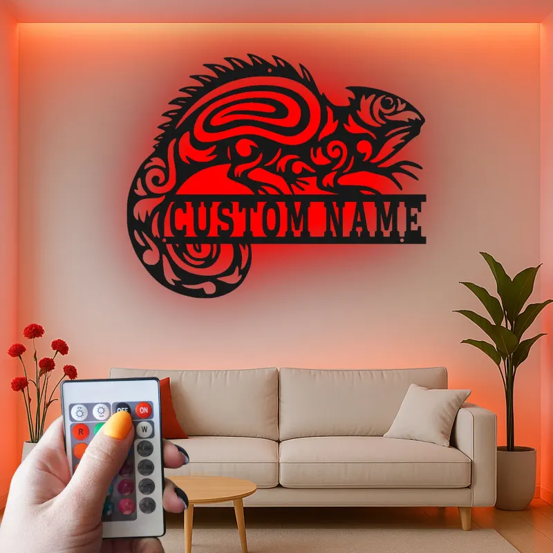 Décoration murale en métal personnalisée avec lézard et rétroéclairage pour les amoureux des reptiles